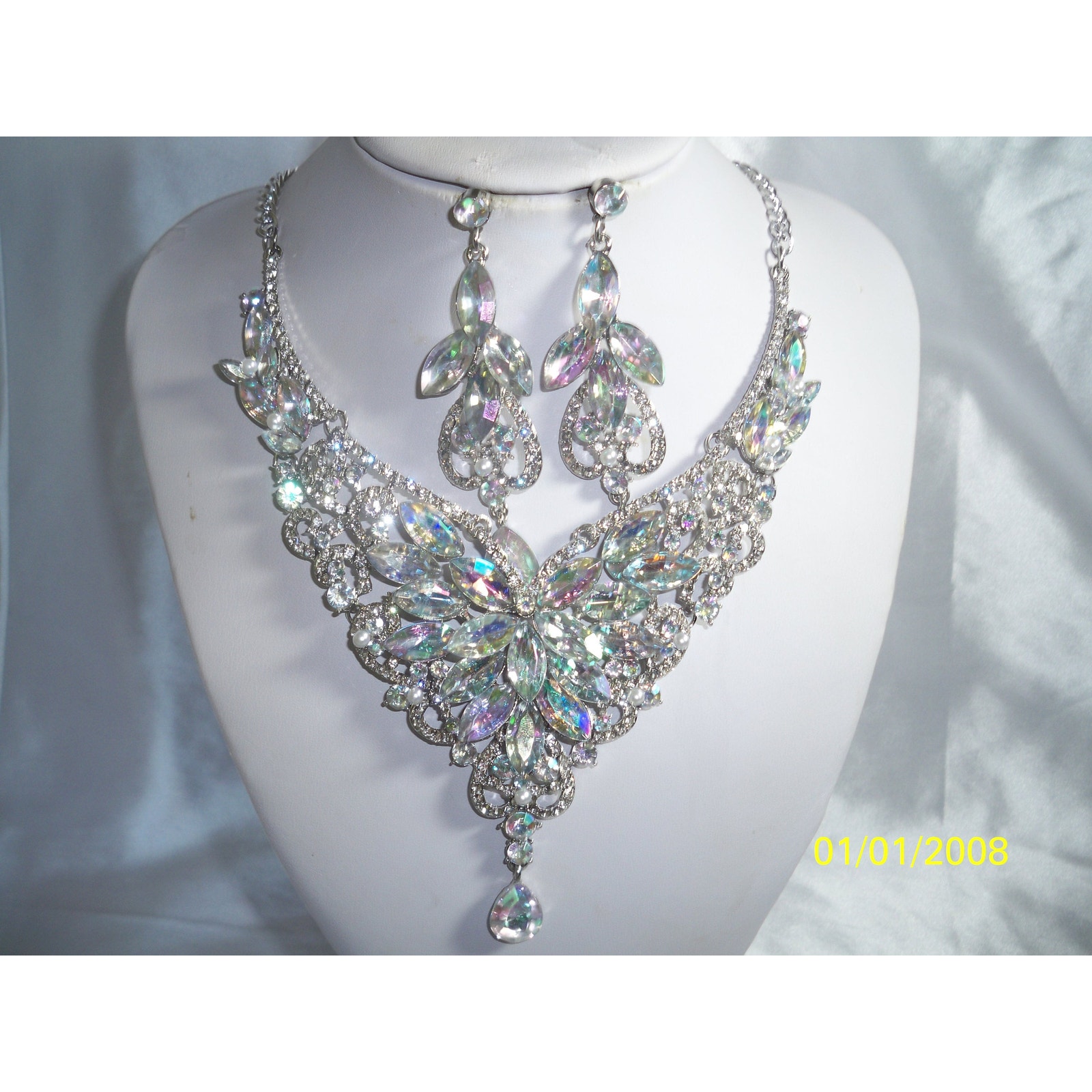 Silver Ab Rhinestone Necklace Set, Party Prom Statement Bridal Mob Necklace